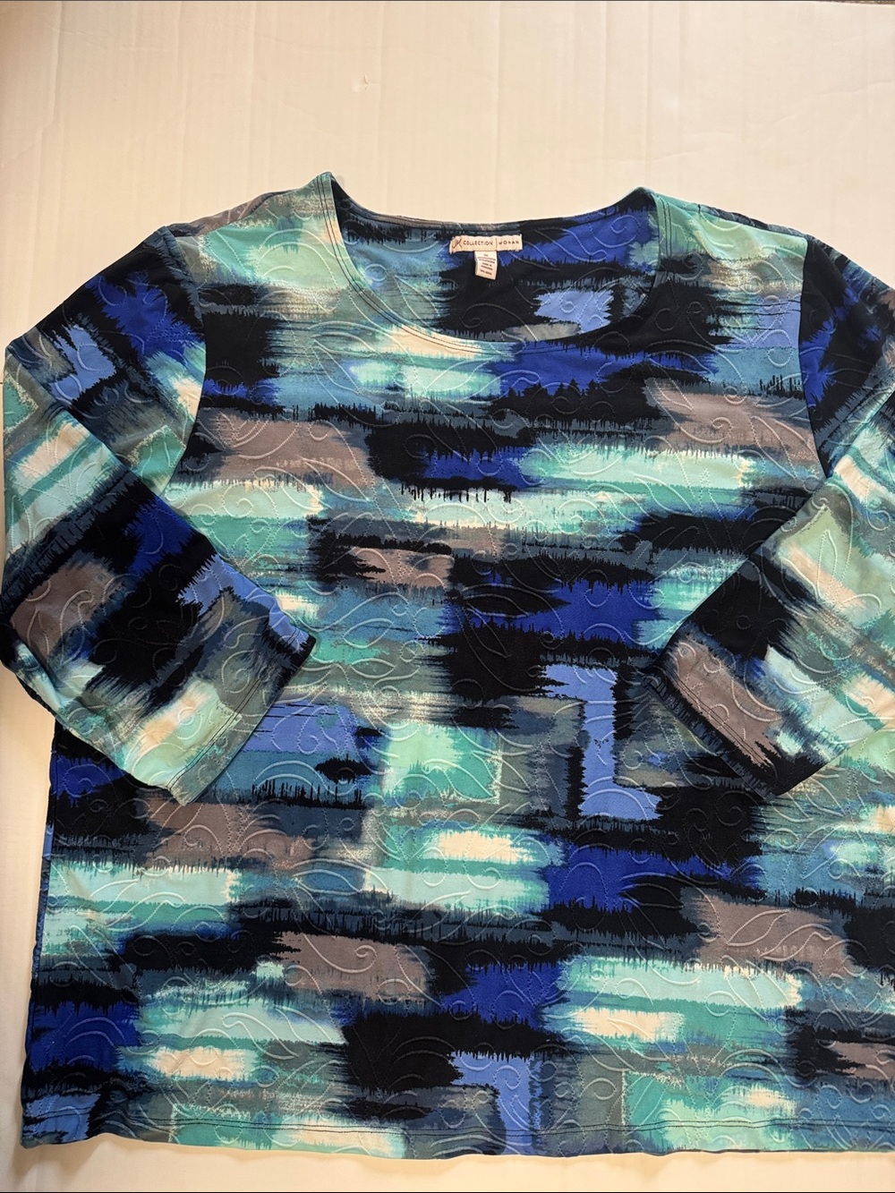JM Collection Blue, Teal & Black Abstract Long-Sleeve Shirt